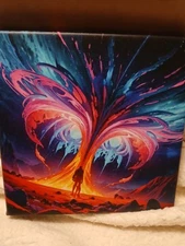 R.Black Ai Assist Pastel Abstract 8x8 On Canvasl Infinity Art Mushrooms Orbit