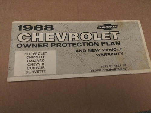 1968 ORIGINAL CHEVROLET/ CORVETTE/CHEVELLE/CAMARO/CORVAIR PROTECTION PLAN/MANUAL