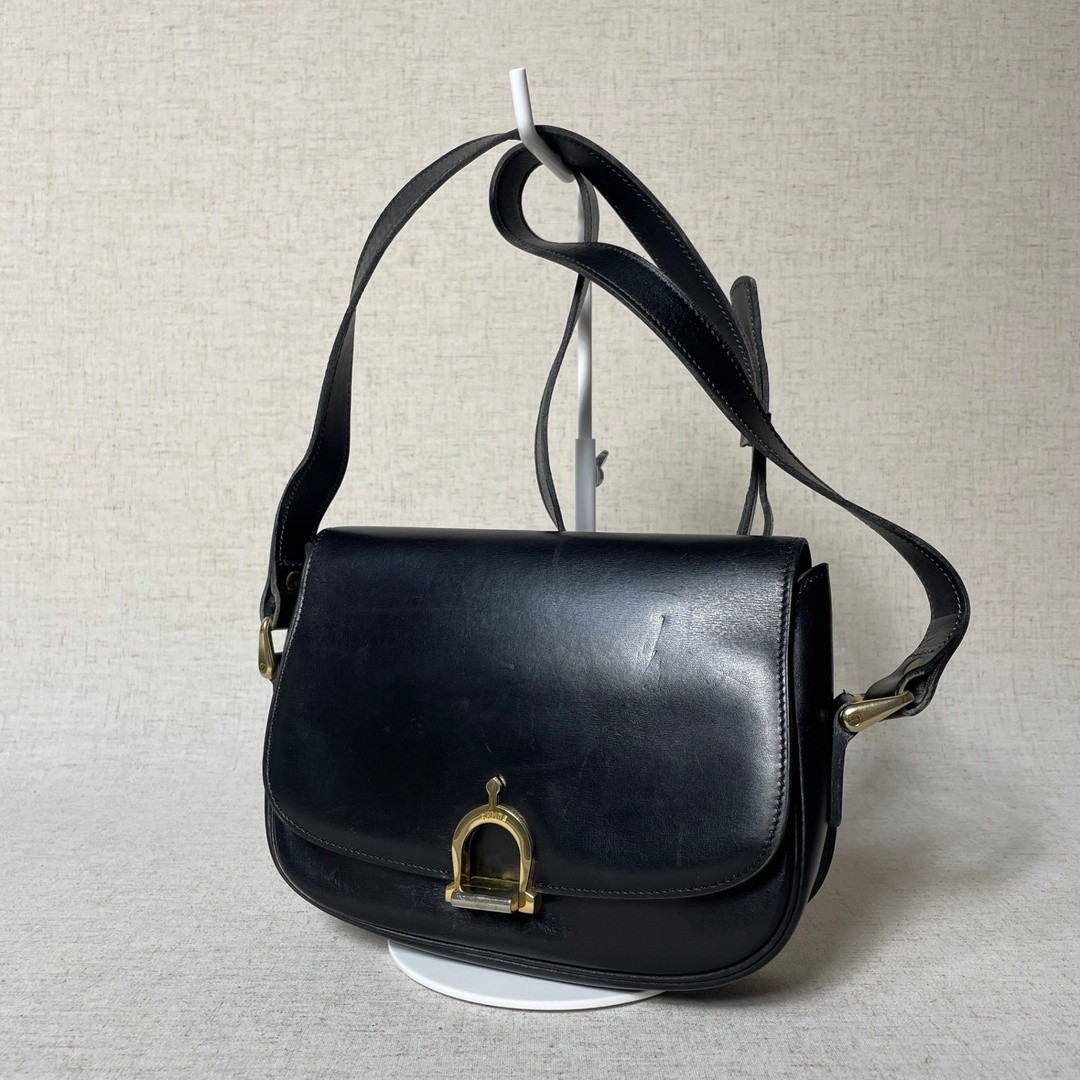 2503-133 Celine Shoulder Bag Leather Black Turnlock