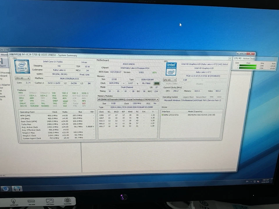 Asus VivoMini UN65U Mini PC, Intel i3-7100U 2.4Ghz, 12GB RAM, 256GB NVMe Win 7 - Image 3 of 4