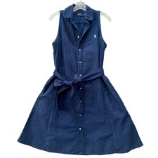 Polo Ralph Lauren Women's Shirt Dress Sleeveless Oxford Belted Navy Blue Preppy