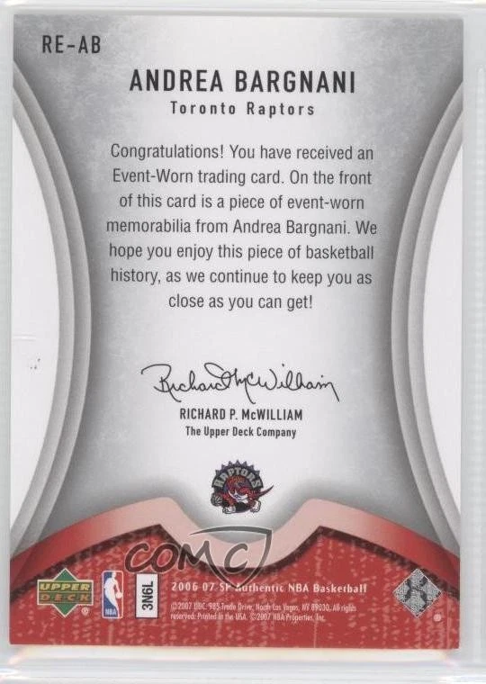 2006-07 SP Authentic Rookie Exclusive Jersey Andrea Bargnani #RE-AB RC - Image 2 of 2