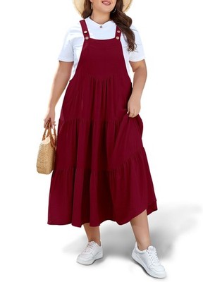 Plus Size Overall Dress for Women Jumper Dress with Pockets Summer Casual Adj...