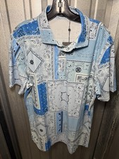 120 G/Fore Mens L Polo Golf Shirt Paisley Geometric Performance Stretch G4 Sky