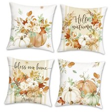 Fall Pumpkins Throw Pillow Covers 18 x 18 Inch 18" x 18" Pack of 4 Beige