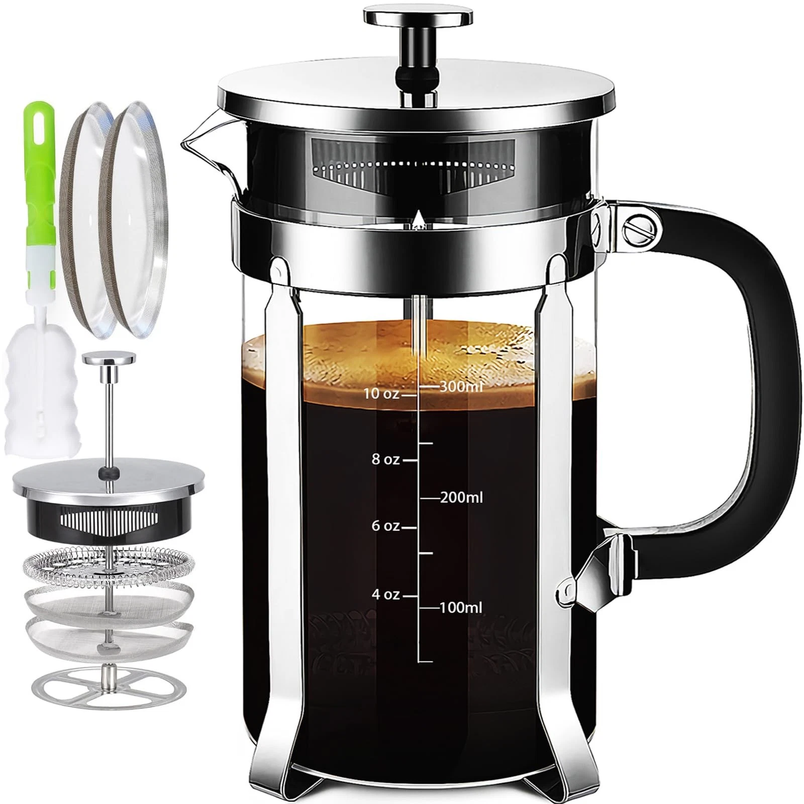 YMMIND French Press Coffee Maker 304 Stainless Steel 12 oz, Silvery