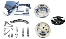 Chevy Sbc 350 V-belt Pulley Bracket Kit Long Water Pump 2 Groove Chrome Steel