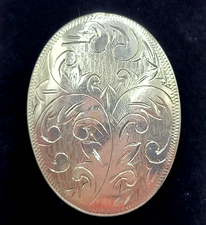 Siam Sterling Silver 925 Etched Floral Plume Oval Vintage Brooch Pin Thailand