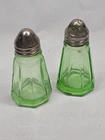 Hazel Atlas Uranium Green Depression Glass Salt & Pepper Shaker Octagon MCM (e)