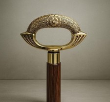 Vintage Brass Floral Handle Victorian Walking Cane Wooden Stick For Grandfather