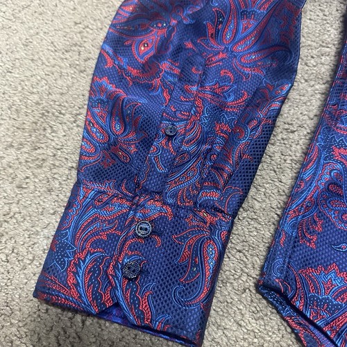 Camisa Robert Graham Edición Limitada Hombre Mediana Seda Paisley Floral Rojo Azul - Imagen 10 de 19