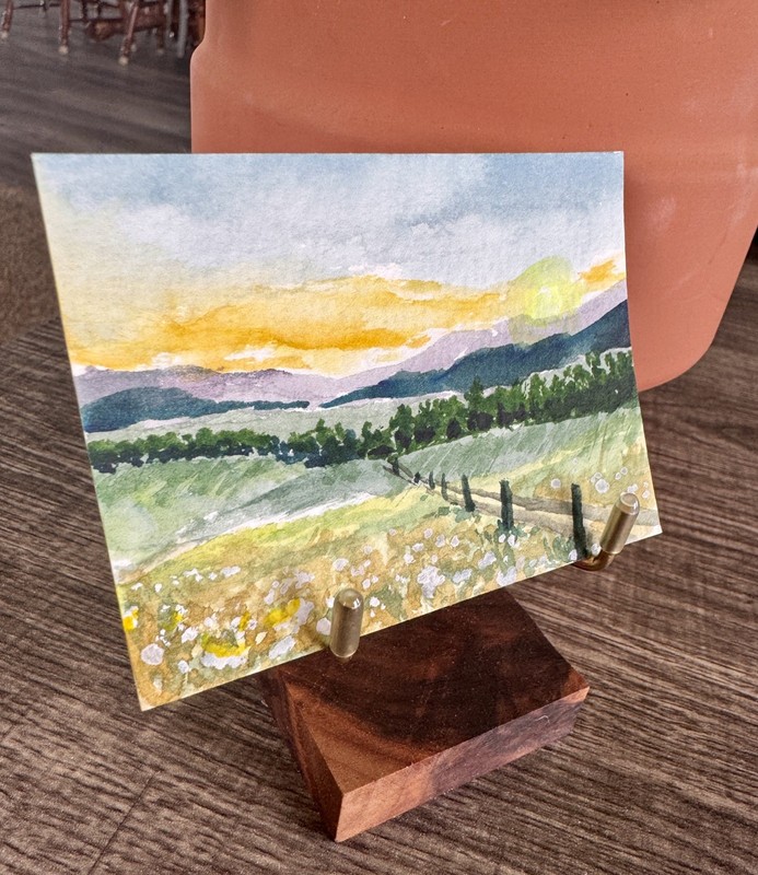 ACEO Landscape Kris Piper Original Watercolor “Sunset Fields” OOAK 2026
