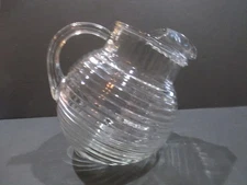 Small Vintage CLEAR Ribbed Glass Tilt Ball Jug Pitcher       C107