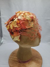 Womens Vintage 1950's Orange/Yellow Floral Velvet Hat