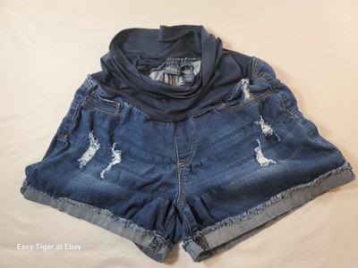 SONG Maternity Denim Jean Shorts Heavily Distressed Daisy DUKES Large