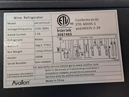 Avallon AWC243TDZLHA 24" 140-Bottle Built-In or Free Standing Wine Cooler - Picture 3 of 18