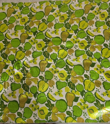 Vintage 1970's Terry Cloth Rectangular Green Fruit Pattern Table Cloth 47 x 68