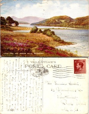 Valentines Postcard Loch Fad And Arran Hills Rothesay Vintage Used Postcard