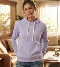 Under Armour Women's Purple Fleece Pullover Hoodie Loose Fit Sz S Pockets Logo