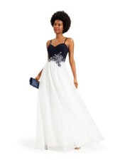 BLONDIE NITES Womens Spaghetti Strap V Neck Full-Length Prom Fit  Flare Dress