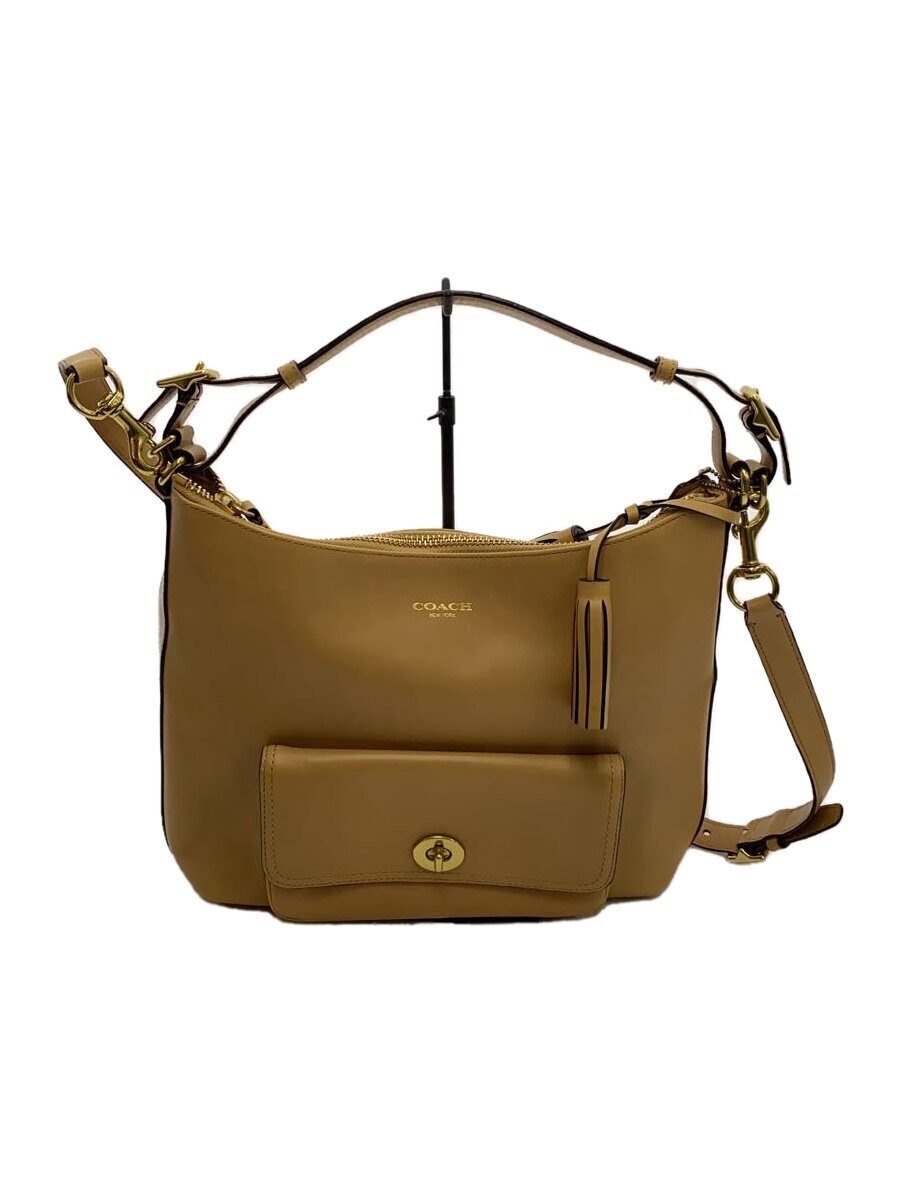 Coach Leather Shoulder Bag Beige Used 10cmx27cmx30cm