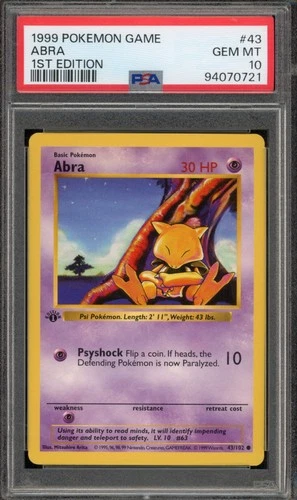 Pokemon Abra Base Set Shadowless 1st Edition #43 PSA 10 Gem Mint