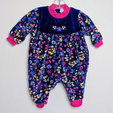 Vintage Emma's Garden 90s Baby Girl's One Piece Velour Floral Romper 6 Months