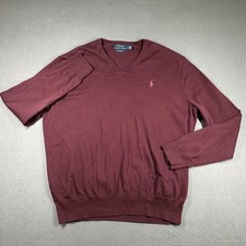 Polo Ralph Lauren Sweater Mens Large Red Pima Cotton V Neck Pony Logo Pullover