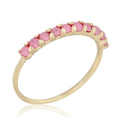 Avora 10K Gelbgold simulierter rosa Opal Ring, Größe 3 - 3