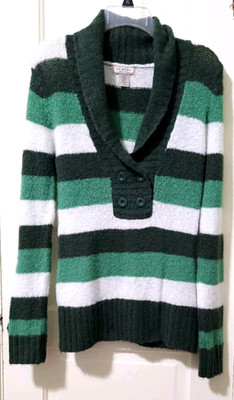 FLASH SALE! Womens Arizona LARGE SOFT Pullover Sweater Green Tones White Striped