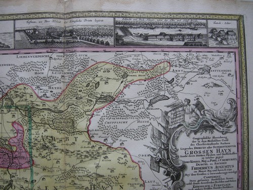Großenhain Sajonia Meissen Original tarjeta de grabado en cobre Seuter 1730 vistas marginales - Imagen 5 de 7