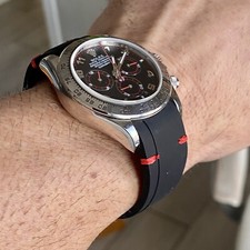 20mm BLACK E Silicone Rubber Strap For Rolex Daytona Explorer And Datejust RED