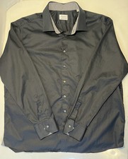 Stenstroms Shirt Mens 19/48 Black Twofold Super Cotton Fitted Body Flip Cuff