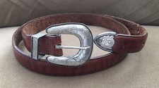 SUPER SALE VTG Western American Cowboy Silver Ranger Belt Buckle  Leather Belt