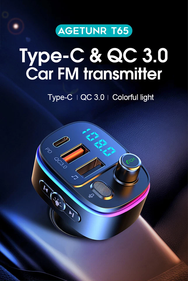 Bluetooth 5.0 Car Wireless Adapter FM Transmitter MP3 Radio AUX Fast USB Charger - Image 2 of 4