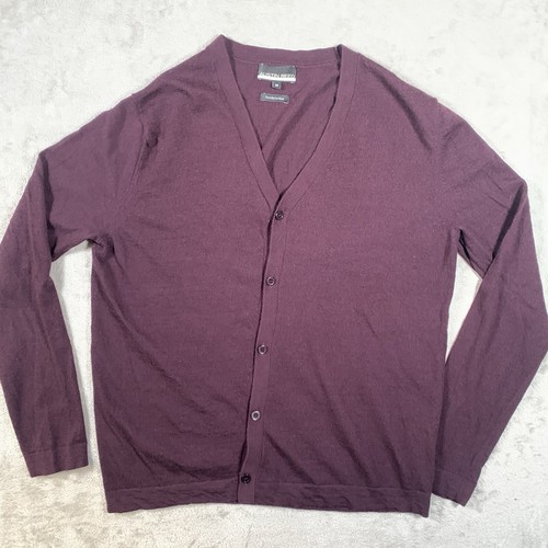 Austin Reed Jumper Mens Medium Burgundy Merino Wool Cadigan V Neck 100% Pure