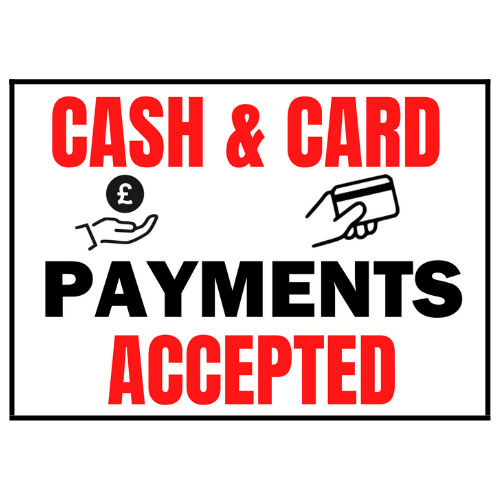 CASH & CARD PAYMENTS ACCEPTED Business stickers (A6 SIZE) signs from UK - Picture 1 of 11