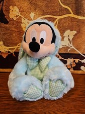 DISNEY STORE MICKEY MOUSE IN EASTER BUNNY OUTFIT GINGHAM Blue Green 14" Plush