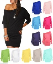Ladies Slash Neck Batwing Sleeve Baggy OffShoulder Bardot Summer T-Shirt Top