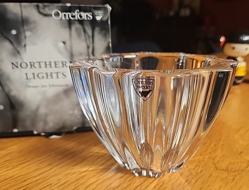 ORREFORS Sweden Crystal Northern Lights Bowl Vase Candle Holder by Johansson NIB - Picture 3 of 13