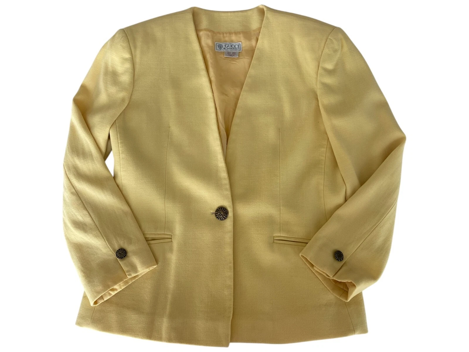 Vintage Gucci Blazer Size M (38) Yellow 100% Wool Sun Button Luxury Jacket