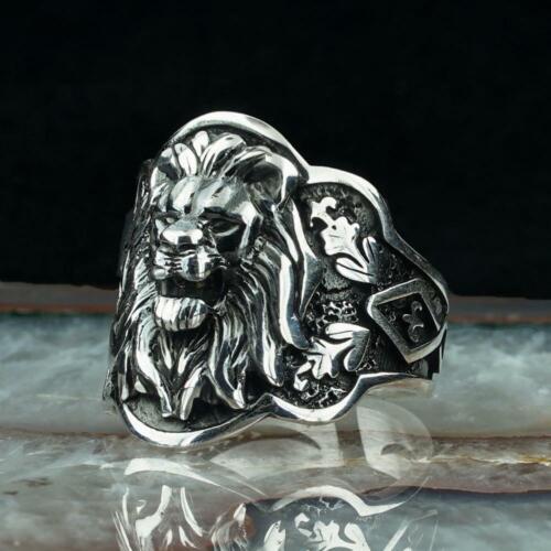 Solid 925 Sterling Silver 3D Lion Design Archer Thumb Men's Ring Adjustable Size - Picture 2 of 5