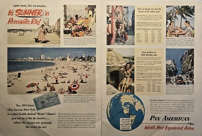 Pan Am Boeing 377 Strato Clipper to Rio Di Janeiro Summer Vintage Print Ad 1951