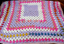 Hand-Crocheted Knit Soft Pastel Multicolor Baby Blanket 27x27" Nursery Decor 971