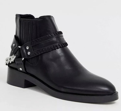 Bear Flat Black Biker Ankle Boots 