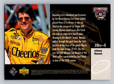 1998 Upper Deck Road To The Cup #93 Johnny Benson NASCAR Trading