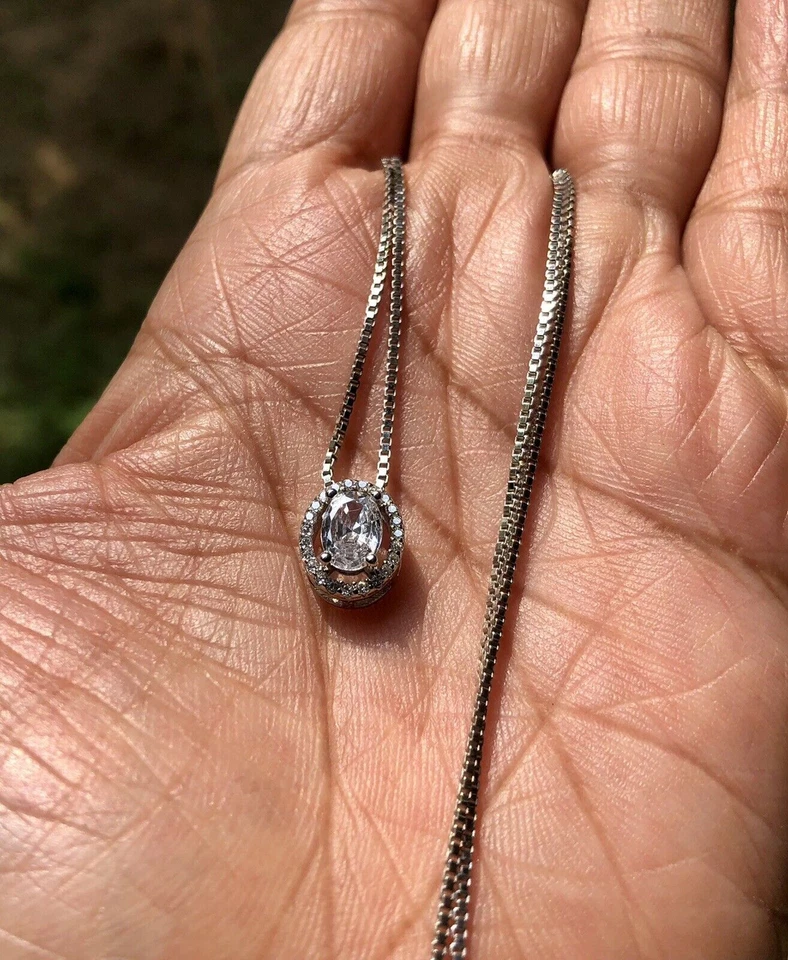 Collana con ciondolo ovale CZ in argento sterling 925, placcatura in oro... - Immagine 3 di 4