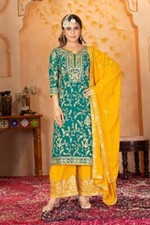Exclusive Look Teal Blue Faux Georgette Top Palazzo And Dupatta For Wedding