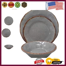 Dishwasher Safe 12-Piece Rustic Melamine Dinnerware Set - Perfect for Picnics