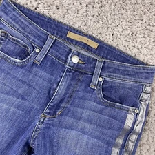 Joe’s Jeans Women's Sz 26 Mid-Rise Skinny "Sylvia" Silver Side Stripes Dark Wash
